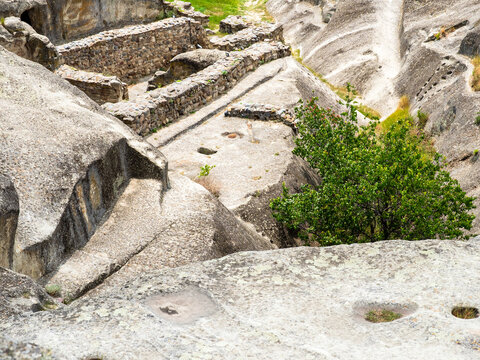 roofs of stone caves in Uplistsikhe Town, Georgia