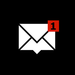 New message with notification icon isolated on black background