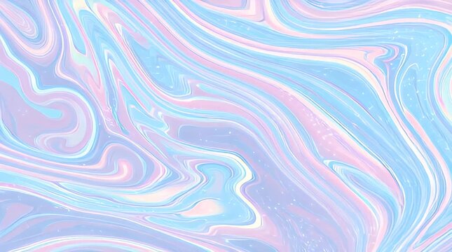 A swirly abstract artwork featuring an interplay of blue, pink, and white hues. The flowing forms create a dreamy, ethereal, and iridescent visual