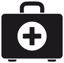 Obraz premium First Aid Kit Black Icon Signifying Medical Assistance Safety Health and Emergency Preparedness