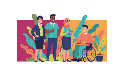 Diverse business team collaborates Inclusion accessibility and modern teamwork concept