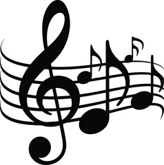 Musical notes and treble clef on a staff