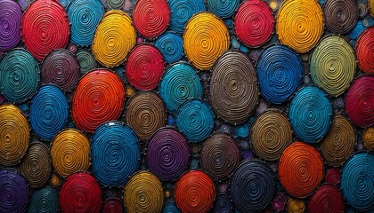 vibrant abstract arrangement of colorful circular spiral patterns creating dynamic visual texture