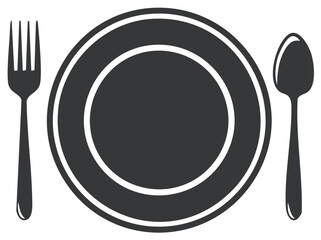 Minimalist dining plate fork and spoon setup simple graphic illustration ready for a meal