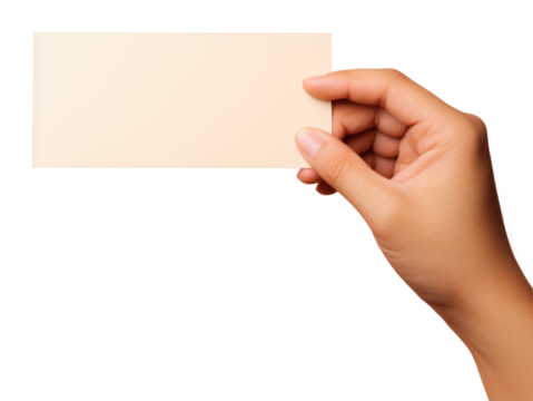 PNG Hand holding blank name card finger paper showing.