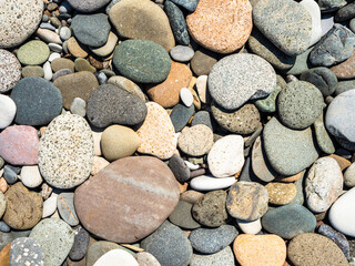 various sizes pebbles on beach in Batumi city