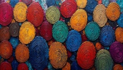 Colorful textured spiral patterns creating an abstract artistic display of concentric ovals