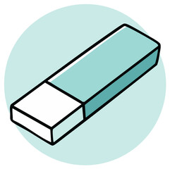 Cartoon illustration of a rubber eraser on a light blue background