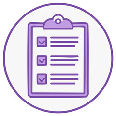Hand drawn purple clipboard icon with a completed checklist for task management