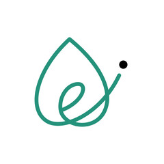 Green Leaf with letter E combination line minimalist logo with editable stroke, for renewable energy, biotech companies.  