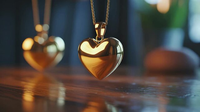 Cinematic Video Close-Up of Golden Heart Pendant Swinging in Hypnosis Session