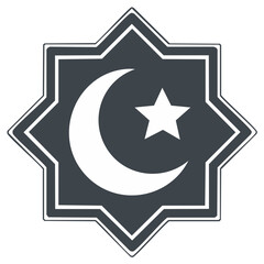 Islamic crescent moon and star symbol inside a Rub el Hizb octagram icon