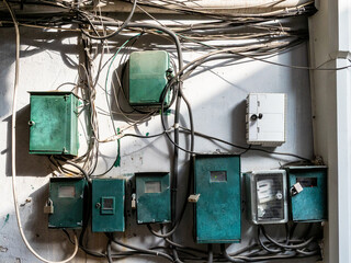 Electricity meters on outdoor wall in Batumi city