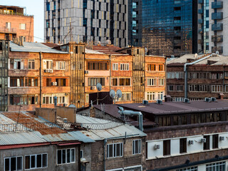 various apartment buildings in Yerevan at sunset