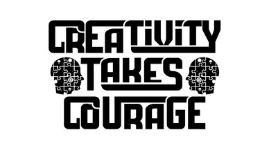 Obraz premium Creativity Takes Courage – Puzzle Mind Typography, Bold Inspirational Quote T-Shirt for Creators