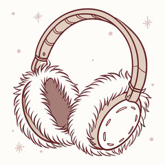 Cozy fluffy earmuffs with a simple outline drawing and subtle snowflake accents for winter warmth