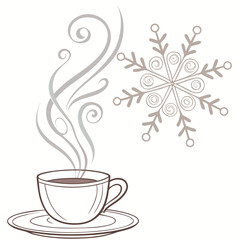 Cozy winter warmth illustrated hot beverage in a cup with steaming swirls and decorative snowflake