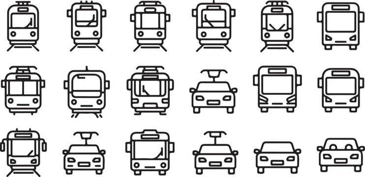 Collection of public transport and car icons