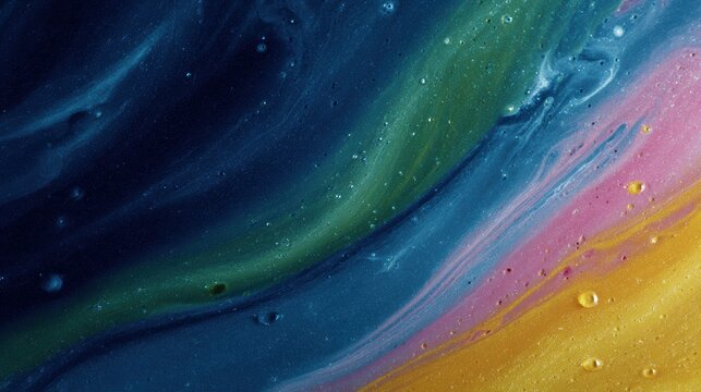 Bright multicolor pigments dissolving in water, abstract fluid art with blue, green, yellow, orange, and pink - Powered by Adobe