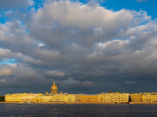 gray clouds over Embankment in St Petersburg city