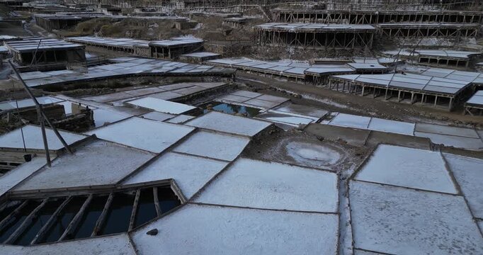 Areal View of Traditional salt minery in Salinas de A&ntilde;ana, Alava, Spain