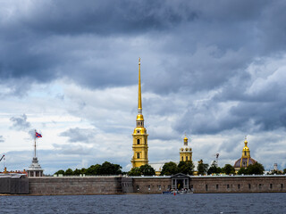 rainy clouds over fortress in Saint Petersburg
