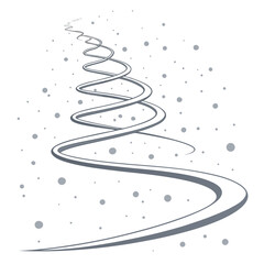 Abstract spiral path or road winding upwards with falling snow dots on white background