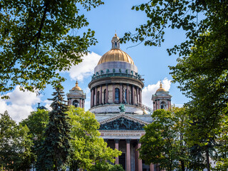 Saint Isaac's Cathedral in trees in St Petersburg