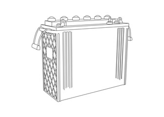 Detailed line art illustration of a car battery with terminals, cables, and power symbol.
Perfect for automotive manuals, technical guides, engineering diagrams, and battery-related projects.