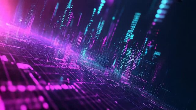 Digital data stream flowing through abstract network cityscape - Powered by Adobe