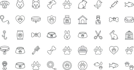Set of handdrawn pet and animal care icons