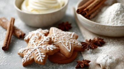 Christmas and New Year festive DIY, decorating homemade cookies with icing, holiday preparation and celebration
