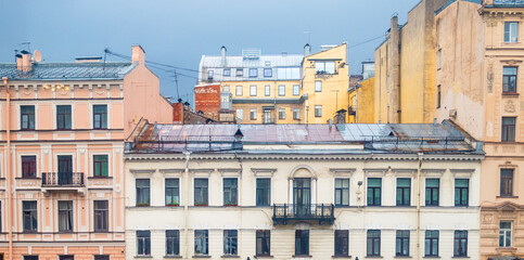 panoramic view of wet houses in St Petersburg city