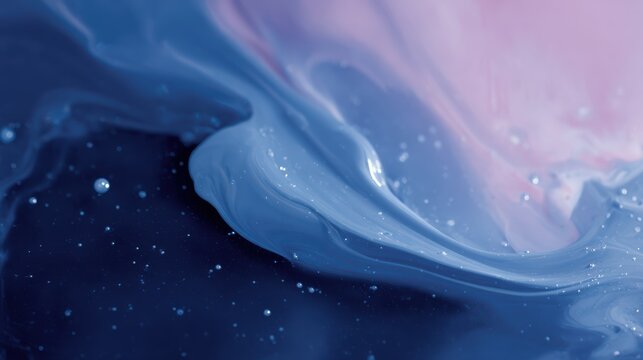 Close-up of liquid paint in water, flowing and blending, artistic abstract composition