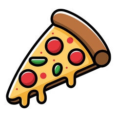 Cartoon Pizza Slice with Pepperoni and Green Pepper Toppings.