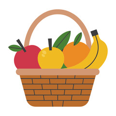 Basket of Fresh Fruits Apples Orange and Banana.