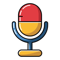Cartoon Microphone Illustration with Red and Yellow Capsule.
