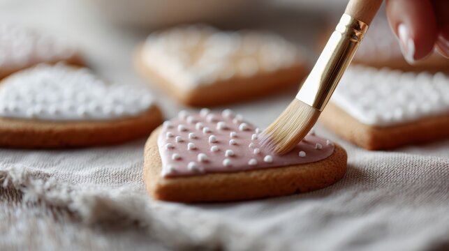 Hands decorating festive gingerbread cookies, holiday celebration prep, Christmas and New Year DIY concept