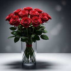 Obraz premium Luxurious red roses bouquet arranged beautifully, perfect gift for celebrating romance and love on the holiday of Valentines, dating, romance, devoted