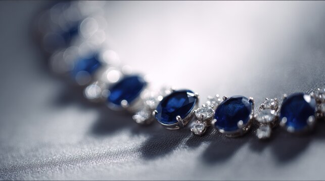 Close-up of diamond and sapphire necklace, high-end jewelry, exquisite gemstone design