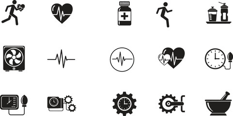 Black and white health and wellness icon collection healthcare concept