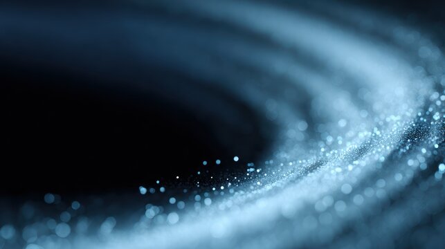 Futuristic digital swirl of blue glowing particles on dark background, representing cyberspace and data flow