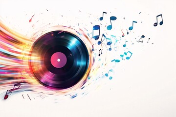 Abstract blue music vector illustration with light splash and disco vinyl swirl pattern backdrop
