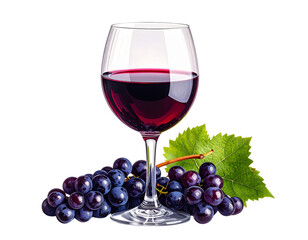 Rustic Red Wine Glass with Grapes and Shadows &ndash; PNG Cutout