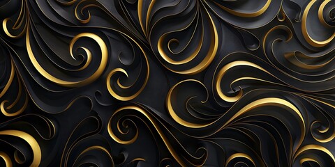 Elegant black and gold swirling abstract pattern with luxurious texture