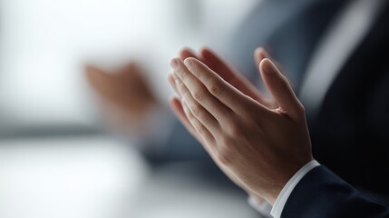 Business team applauding in office, hands clapping, celebrating company success and team achievement