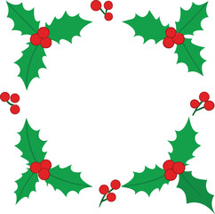 Christmas border divider clean holly leaves and berries colorful vector illustration