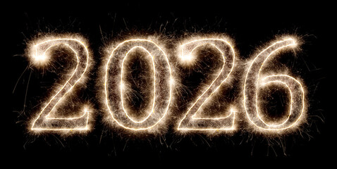 2026 sparkler golden number bright gold fireworks display black. dark celebration happy new year eve change of the year concept background