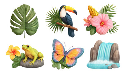 Obraz premium Tropical Rainforest Wildlife Elements on Transparent Background for Creative Use