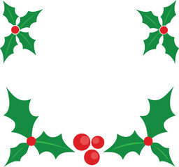 Christmas border divider clean holly leaves and berries colorful vector illustration